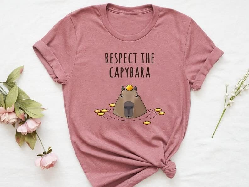 Забавна Тениска Respect The Capybara, Сладка Тениска с изображение на Капибары Подарък за Рожден Ден за Любовник Гризачи