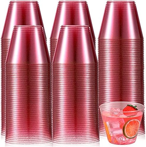 200 Опаковки 9 грама Розови пластмасови Чаши Тежки за Еднократна употреба Розови Блестящи Пластмасови Чаши, Розови Аксесоари за