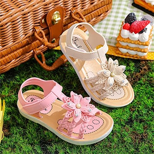 Qvkarw/ Детски Сандали; Меки обувки на равна подметка; Модни Удобни обувки с лък подметка; Леки модела обувки на принцесата за малки момичета (бяло, за малки деца 12,5)