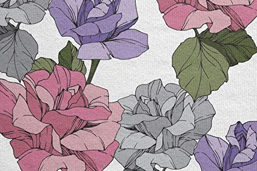 Кърпа за подложка за йога Ambesonne Цветя, Цветя Тема, Ботаническая Илюстрация, Розови и Лилави Рози По Зелени Листа, Нескользящий