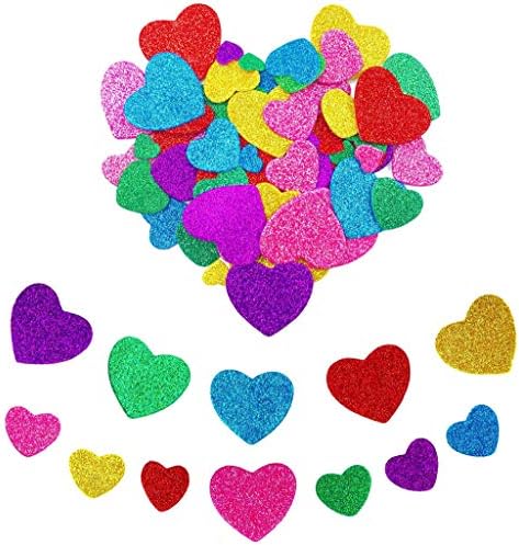 Hyamass 6 опаковки (около 150 броя) Цветни Самозалепващи етикети от стиропор с пайети във формата на сърце (Heart)