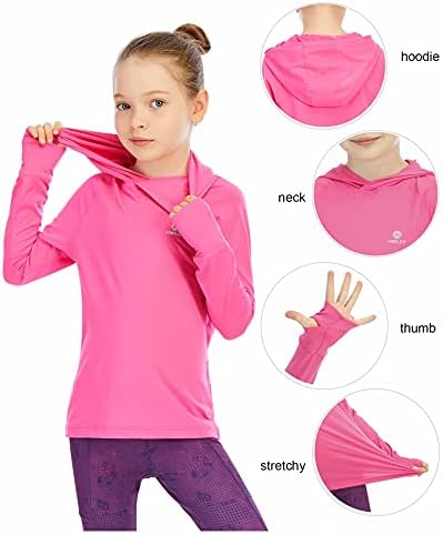 Риза с дълъг ръкав за момичета UPF50 + Лека Hoody Тънка Активна Тениска За Тренировки, Пуловер за Джогинг, Топ с Дупка за палеца,
