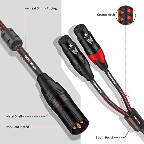 Аудио кабел TIMEYES XLR Y-Дърва - от 1 щепсела XLR до 2 штекеров XLR, кабел за свързване на балансиран микрофон - 10 фута, двупосочен преходен кабел за микрофон с две фоно свещи XL
