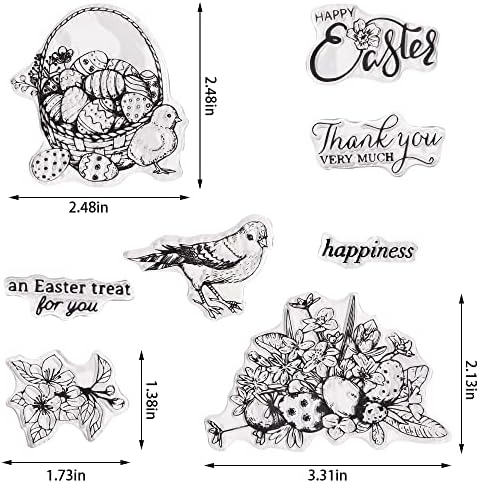 ALIBBON Прозрачни Печати Happy Easter Egg за направата на картички и украси за фото албум, Печати с пролетни цветя и Птици, Великденски
