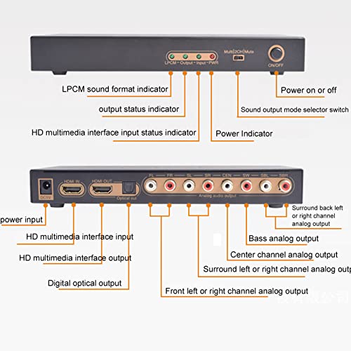 Конвертор HDMI в LPCM 7.1 CH Audio Extractor, Аудио Декодер на звука 4K, Конвертор на Аудио Декодер 7RCA за DVD плеър