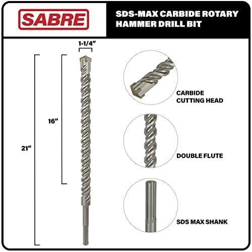 Sabre Tool 1-1/4 инча x 22 инча СДС MAX Перфораторное тренировка с U-образно канавката с твердосплавным върха на тухли, камък и