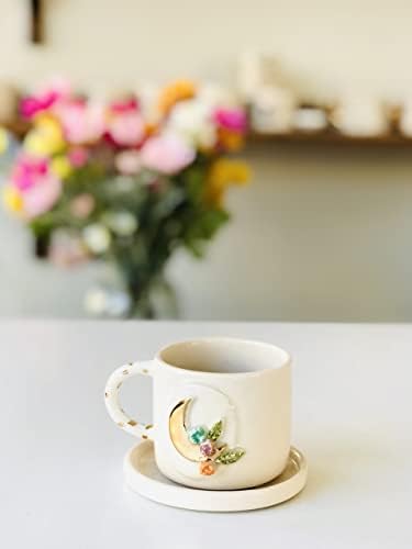 Насладете се на Керамични художествена Чаша за еспресо с обем 5,4 Грама С дръжка и Блюдцем | Златна Чаша за Еспресо във формата