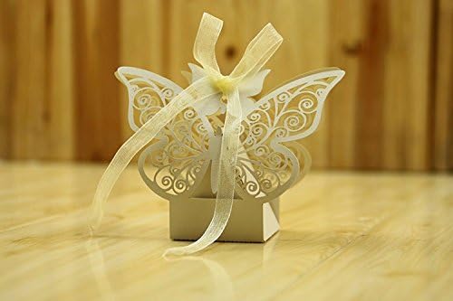 SHINA 50шт Лазерно Рязане на Пеперуда Сватбена Кутия За Рожден Ден Подаръци Душ Кутии за Бонбони (Бежов)