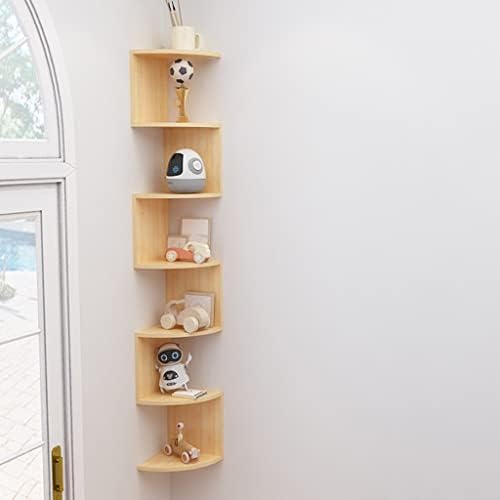 Rraeoy Ъглови Плаващи Рафтове, Стенни bookshelf за съхранение на вещите в Спалнята, Банята, Кухнята, 3-7 гуми (Цвят: Дърво Размер: