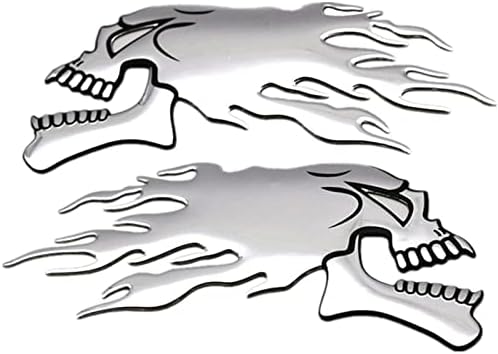 Стикер LeYin Flame Skull с мек лепило 3D стикер, подходящ за купето на автомобила и мотоциклета (сребрист)