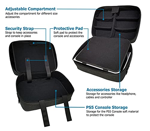 Пътна чанта за носене PUZZLEK за конзолата PS5 - Съвместима с Playstation 5 и Digital Edition, Преносим Калъф-органайзер за съхранение