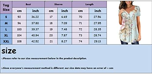 Реколта Туника с Принтом, Дамски Тениски, Скрывающие Корема, Ризи Свободно, Намаляване, Летни Ежедневни Блузи с Къс Ръкав и V-образно