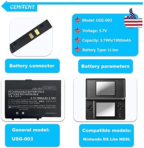 Батерия CENIFENX DS Lite, USG-003 3,7 1000 ма, замяна за Nintendo DS Lite, батерия за игра на играча NDSL, с набор от инструменти
