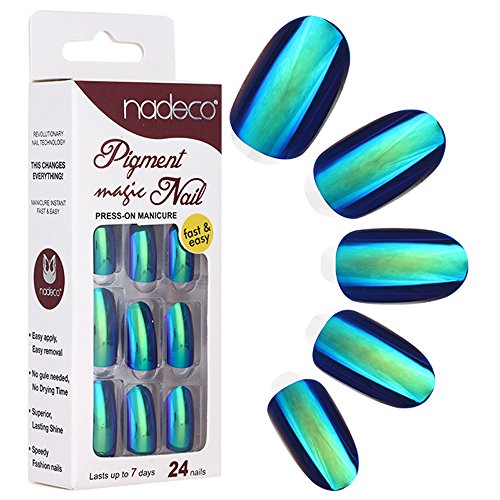 Urberry Комплект от 24 Режийни нокти-Рефлексен Светкавица Ярки Цветове в ноктите си Къси Пълно покриване на Режийни върховете на