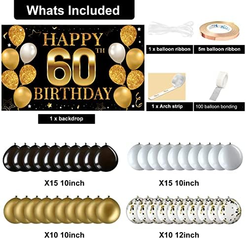 Черни Златни Бижута за Банери на 60-ия рожден ден с Венец от Балони, Конфети, Комплект за парти с балони на рожден Ден честит Рожден