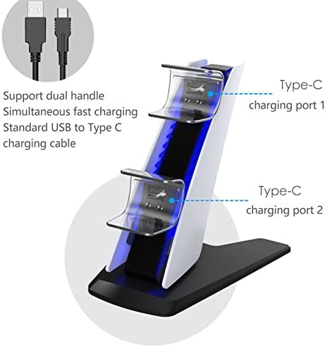 Зарядно устройство за контролер PS5, Безжично Зарядно Устройство за дистанционно управление с Два USB-порта с Подсветка за писалки,