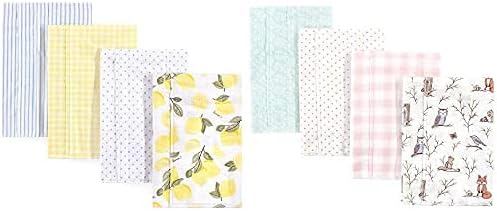 Памучен Фланелевая Кърпа За Оригване Hudson Baby Girl, 8 Опаковки, Пеперуди-Лимони