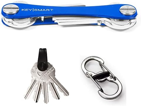 KeySmart - Компактен държач за ключове и органайзер за ключодържатели (до 8 ключа, синьо) в комплект с быстроразъемным клипс от