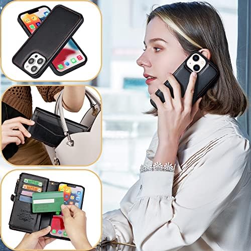 Чанта-портфейл DKDKSIP за iPhone 14 за жените, Държач за карти [RFID заключване] 12, Сменяем Магнитен Калъф за телефон iPhone 14,