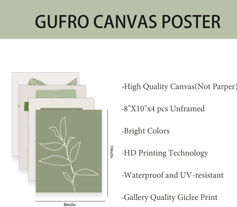 Gufro Комплект от 4 Зелени плакати Галерейного качество с принтом - Абстрактен Минималистичен Зелен Плакат, Постер със зелени линии