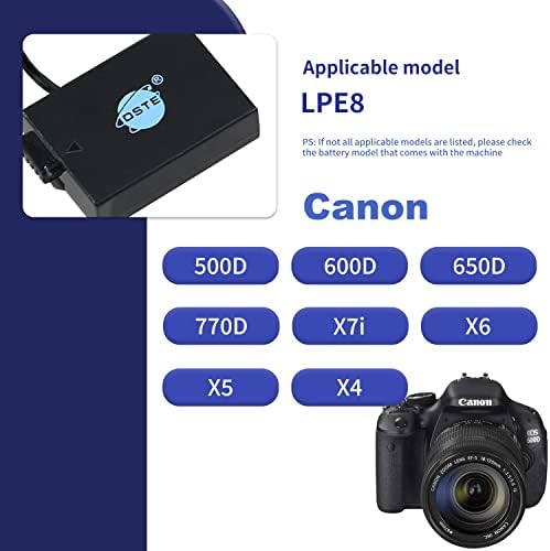 DSTE ACK-E8 захранващ Адаптер ac LP-E8 Комплект фалшиви батерии, Съвместими за цифров фотоапарат Canon EOS 550D, 600D, 650D, 700D,