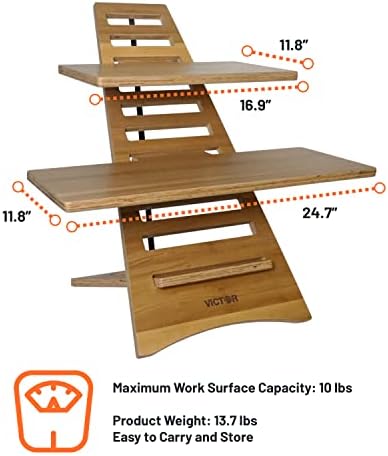 Victor DC175A High Rise Collection Регулируема поставка за лаптоп от дървото Акация, Двойни корита, 10 нива, бърз монтаж, идеален