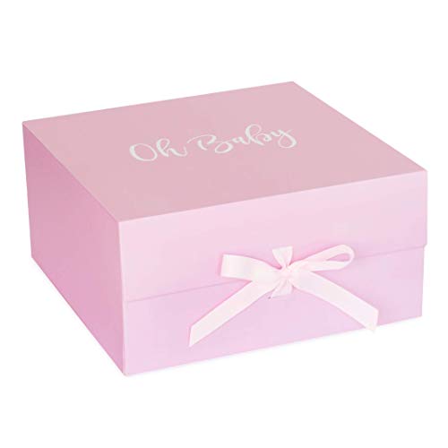 Кутия за душата Oh Baby с панделка и магнитна закопчалка Служи като кутийки за детски подаръци с капаци - 12 x 12 x 6 инча. Светло-розови