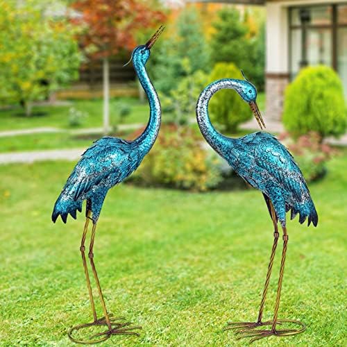 Kircust Градински фигури и Статуи, Синята Чапла Украса за Тревата Стои Метален Кран Двор Изкуство Голям е Размерът на Птица, Стръвта