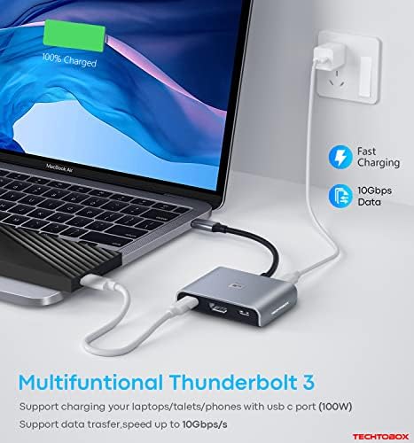 USB C HDMI Концентратор 8K Адаптер, TECHTOBOX 5 в 1 Ключ USB-C за HDMI, 2 порт за пренос на данни USB-C Gen2 и USB 3.1 10 Gbit/s,