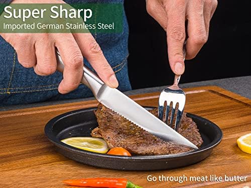 Комплект ножове за стек с назъбени от 4 теми, немска острие от висококачествена неръждаема стомана в картонена опаковка за домашно