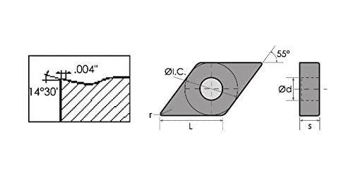 Металлокерамическая поставяне HHIP 6001-1431 DNMG/DM с диамант наклон 55 градуса, Радиус на перваза на 0,0157 инча, дължина на 39/64