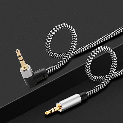 Кабел Aux Morelecs под прав ъгъл, Допълнителен аудио кабел 3.5 мм, 10-крак AUX кабел в найлонов оплетке, съвместим със слушалки,