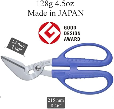 Ножици за велпапе КАНАРИ, Тежки ножици за бродерия Dudy с японски нож от неръждаема стомана, Произведено в Япония, Сини (Съраунд