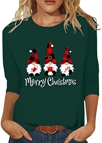 Коледни Ризи за Жени, Дамски Коледни Ежедневни Модни Тениски с Писмото Принтом Коледен Елф, Дамски Тениски Dry Fit