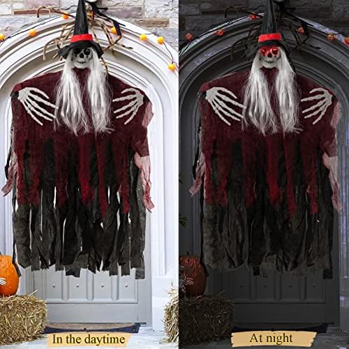 3 Опаковки на Външни Декорации за Хелоуин, Висящ Скелет-Призрак -44 , Led Лампа С Червени Очи, Летяща Призраци, Мрачни Жетварите