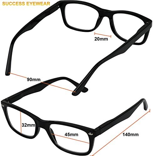 Очила за четене Success Eyewear, Комплект от 4 Черни Качествени очила за четене с пружинным тръба на шарнирна връзка, Очила за четене