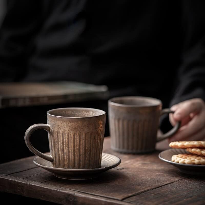 Комплект чаши кафе на Serj Кей Designs в ретро стил, висококачествена керамика в японски стил, с ястие в стил ins, креативна каменна