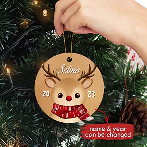 Произведено по поръчка Коледна Украса с Името на Детето-Елен Коледа 2023, Персонализиран Подарък за Коледа с Декорации във формата