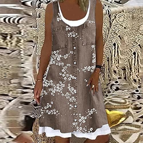 Модно Дамско Свободно Ежедневното Рокля без ръкави, с кръгло деколте и Изкуствено Оградени с принтом