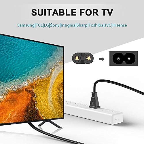 Захранващия кабел на телевизора, за Samsung и LG TCL Sony: 6 фута и 2 Клипса мрежов щепсел за променлив ток с 2 Слота Led LCD кабел