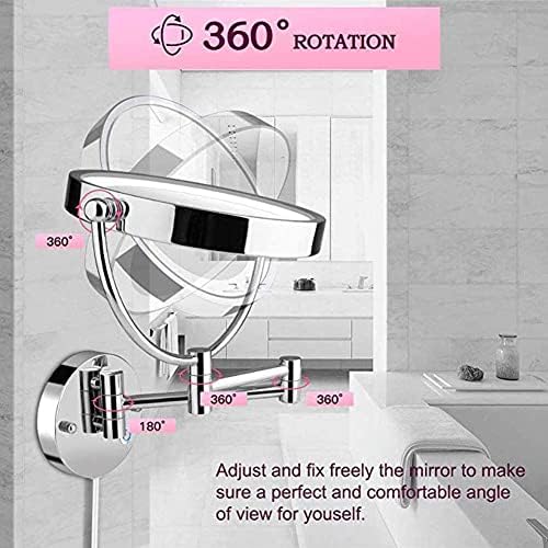 Стенно огледало за грим ROWITA с led подсветка, 7-кратно увеличение, двустранно, завъртащо се на 360 °, тоалетен огледало за баня,
