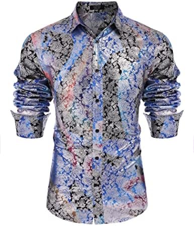 Мъжки Ризи Луксозен Дизайн COOFANDY, Рокля-риза с Цветен Модел, Ежедневни Ризи с копчета