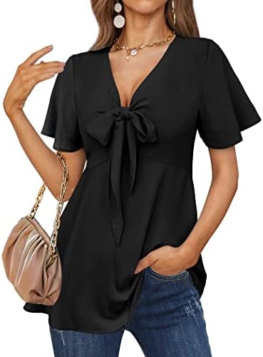 Дамски Блузи FAPPAREL с къс ръкав, Елегантен Тениски с V-образно деколте, Плажни Летни Тоалети