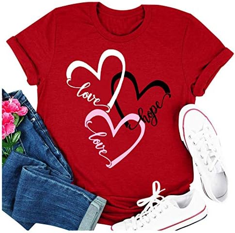 Жените риза Neartime в Деня на Св. Валентин, тениска Hope Love с къс ръкав, ежедневни тениски с кръгло деколте, върхове