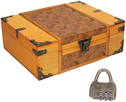 HERCHR Дървена Ковчег за Съкровище с Капаче, Кутия За Съхранение на Сандъка със Съкровището с Кодово Заключване, Декоративна Дървена