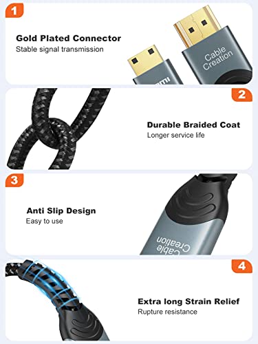 CableCreation Mini HDMI-HDMI 10 фута, висока скорост на 4K x 2K 60Hz мъж към мъж 4K, HDMI Адаптер и кабелна замазка, съвместим с