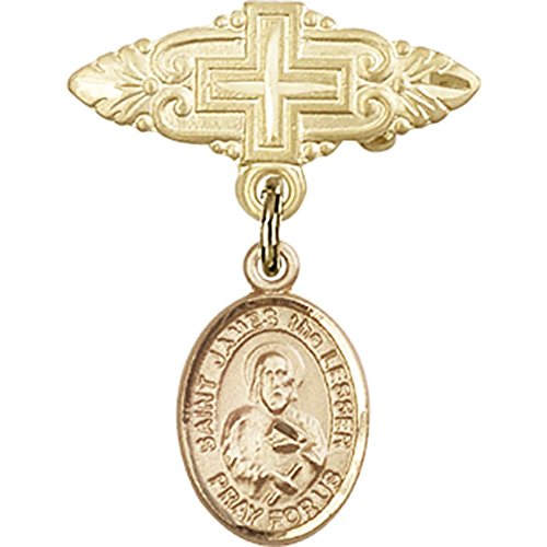 детски икона от жълто злато 14 карата с амулет на Св. Яков и на по-Малки и Игла за Икона с Кръст 1 X 3/4 инча