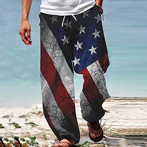 MIASHUI Мъжки Панталони Свободно Намаляване с Флага на сащ, Патриотични Панталони за Мъже, 4 юли, Зреещи в стил Хипи, Широки Панталони