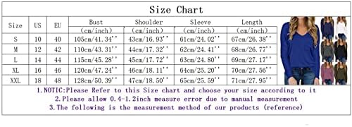 iLUGU Дамски Модни и Ежедневни Однотонная Тениска с V Образно деколте, Свободна Ежедневни Тениска с Дълъг Ръкав и Джоб, Дамска Топла