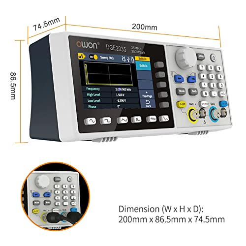OWON DGE2035 Генератор на сигнали за произволна форма AWG 14 бита Вертикалната резолюция 2CH 35 Mhz 125 Мос/с 3,6 инчов LCD дигитален